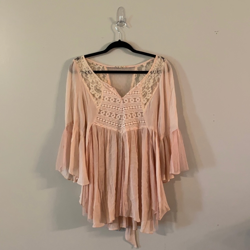 ModCloth 3/4 Boho Bell Sleeve Top w/ Lace Back